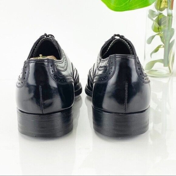 VTG Florsheim Imperial Men Oxford Long Wingtip Size 8 E Black Leather Dress Shoe main image 4